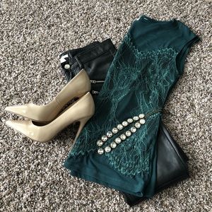 Teal sleeveless lace top
